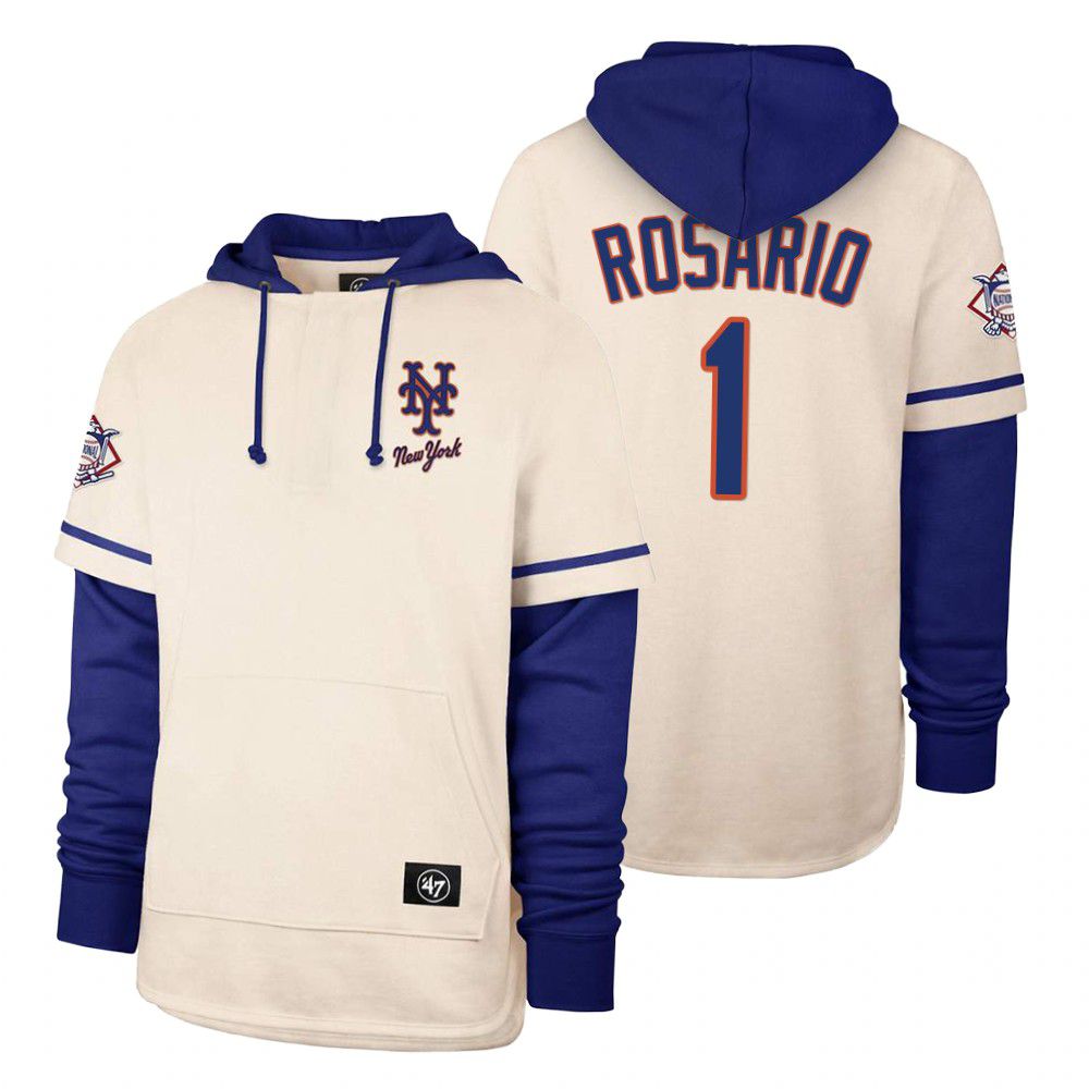 Men New York Mets #1 Rosario Cream 2021 Pullover Hoodie MLB Jersey